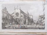 a drawing of a building with a clock on it