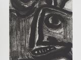 an image of a black and white drawing of a man ' s face