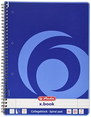 un cahier bleu à spirales dont la couverture est ornée d'un motif en spirale