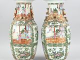 pair of chinese vases decorated with scenes of women and men