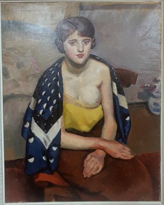 tableau représentant une femme en robe jaune assise sur une chaise