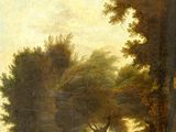 une image représentant un tableau où l'on voit une rivière et des arbres dans une zone boisée