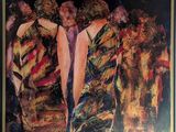 an image of a painting of three women standing in front of a mirror