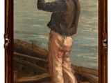 an image of a painting of a boy with a hat on a boat