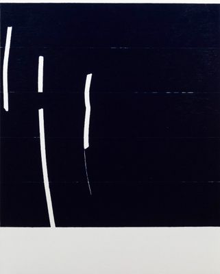 an image of a black and white painting with vertical lines