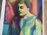 an image of a painting of a woman in a blue dress