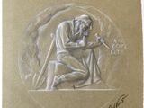 an image of a drawing of a man sitting on a bench