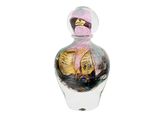 a glass bottle with a picture of a man on it