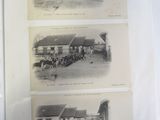 two old black and white photos of horses and carriages in front of a house