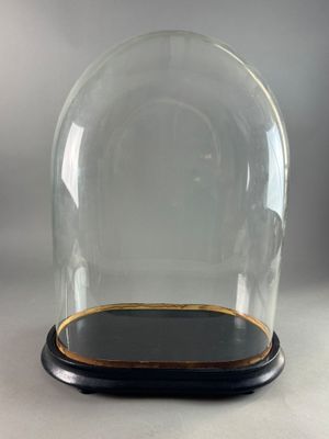 an image of a glass clochet with a black base