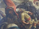 a painting of a man on a horse being led by a group of men
