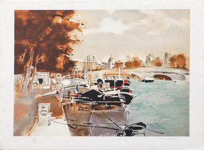 un tableau représentant des bateaux amarrés dans un port