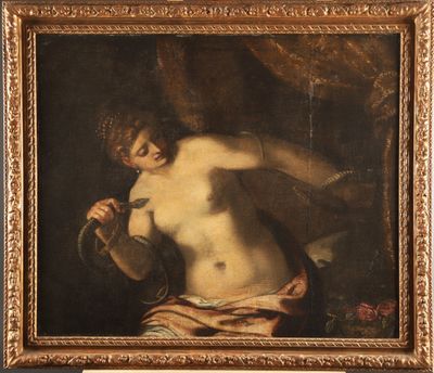 an oil painting of a nude woman holding a jug