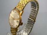 an image of a gold and silver wrist watch on a clear stand