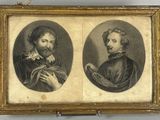 deux portraits encadrés représentant deux hommes, l'un barbu et l'autre moustachu