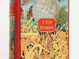 un vieux livre rouge sur lequel figure l'image d'un globe terrestre
