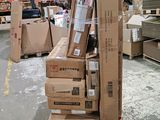 many boxes stacked on a pallet in a warehouse