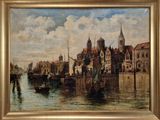 une peinture sur le mur d'un immeuble représentant un bateau dans l'eau