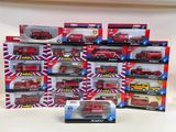 many different types of toy fire trucks in the box
