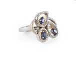 une image d'une bague en diamant et saphir sur fond blanc