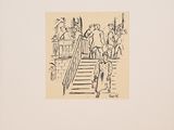 an image of a black and white drawing of people walking up stairs