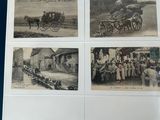 four pictures of a horse drawn carriage on a book