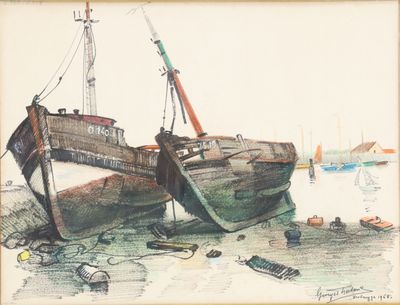 a drawing of a boat that is sitting in the water