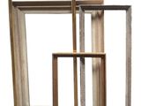 three different sizes of wooden frames are shown against a white background