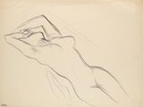 drawing of a nude woman holding a mirror in her right hand