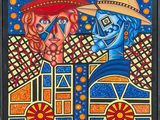 une image représentant un tableau où figurent un homme et une femme portant un chapeau