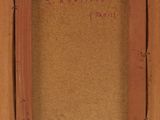 a painting of a wooden frame with writing on it