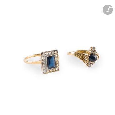 a pair of sapphire and diamond rings