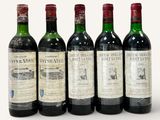 six bouteilles de vin sont alignées sur une surface blanche