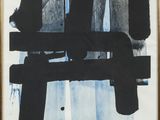 une image représentant une peinture abstraite en noir et blanc, dans un cadre doré