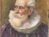 an old painting of a man with a white beard and a purple dress