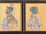 peinture murale représentant deux hommes autochtones armés de lances et portant des boucliers