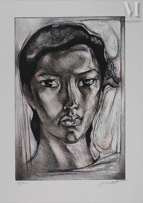 dessin représentant le visage d'une femme dans une image en noir et blanc