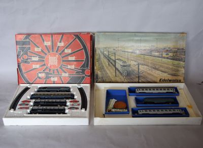 a box with a train set in it on a table
