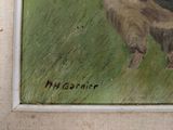 a picture of a painting of a sheep in a field