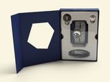 a blue box with a watch inside of it
