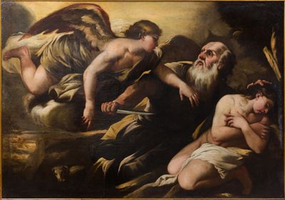 an image of a painting of angels and a man with a beard