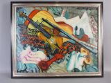 a picture of a painting of a guitar and a violin