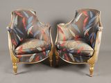 pair of french louis xvi style armchairs with feather print upholstered