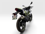 a motorcycle that is parked on a white surface