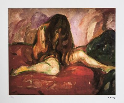 une peinture représentant une femme allongée sur un lit