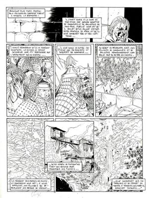 une page d'une bande dessinée comportant une illustration en noir et blanc
