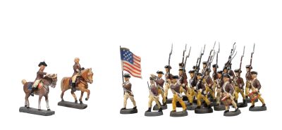 figurines of soldiers on horseback with american flag and flagpoles