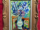une peinture de fleurs dans un vase sur une table