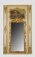 Trumeau en bois mouluré, sculpté doré et rechampi vert d'eau…