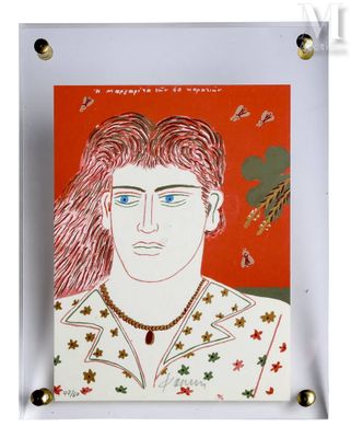 a painting of a man with red hair and blue eyes
